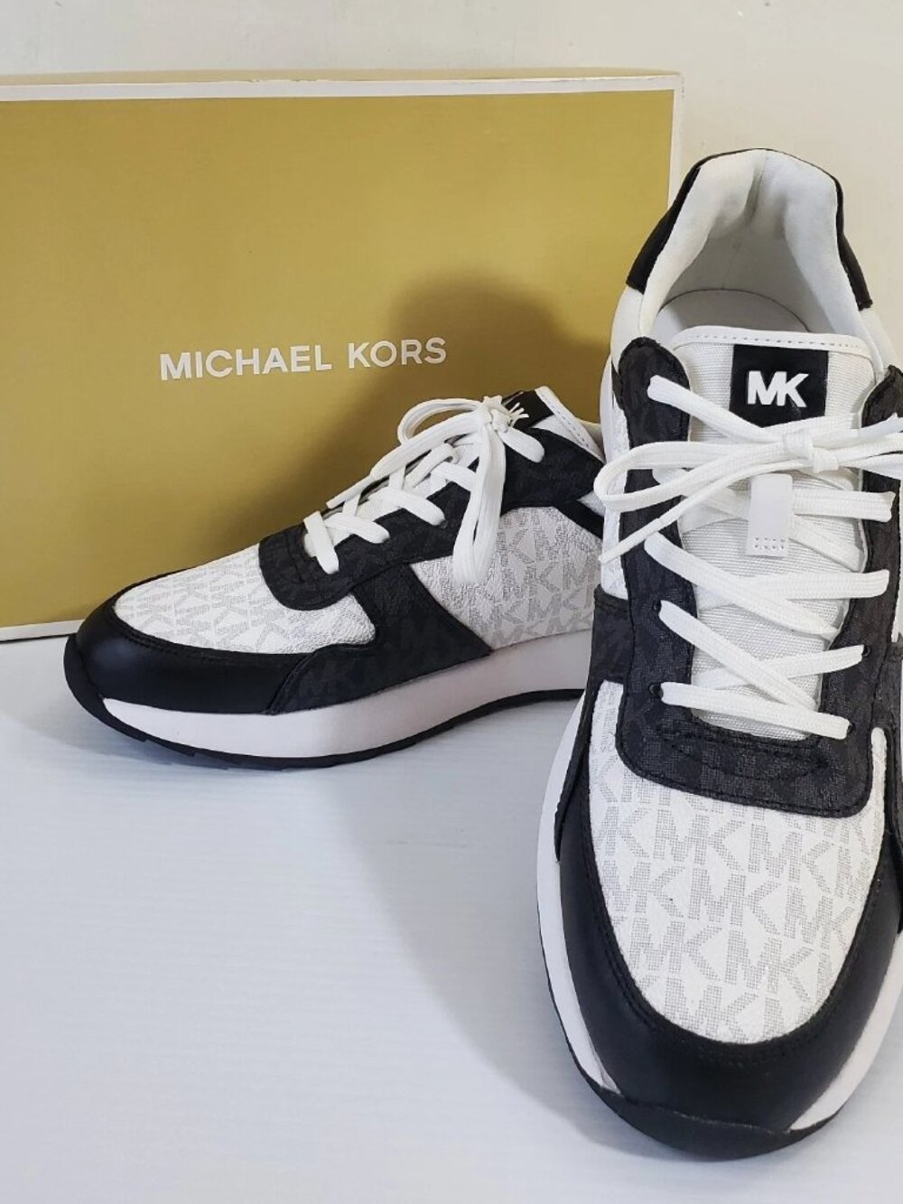 MICHAEL KORS JASMINE TRAINER SNEAKER WOMEN ALLOVER MK PRINT LOGO SIZE 11 BLACK